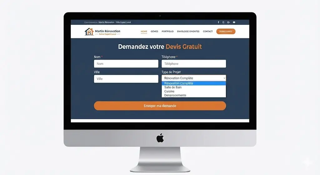 site web fictif montrant un formulaire pour devis