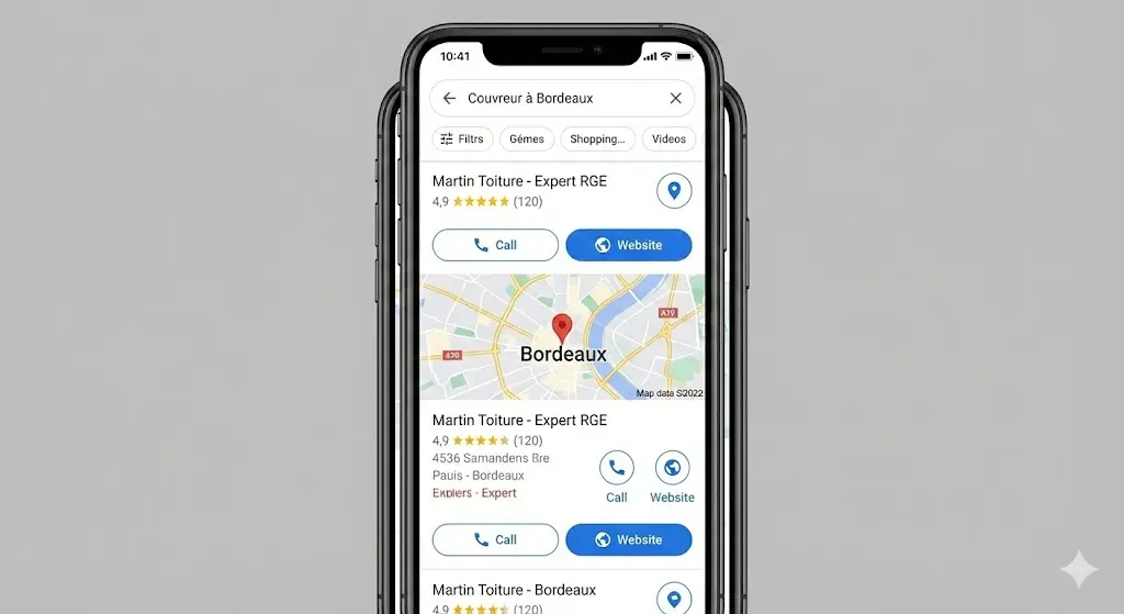 téléphone montrant une page google maps